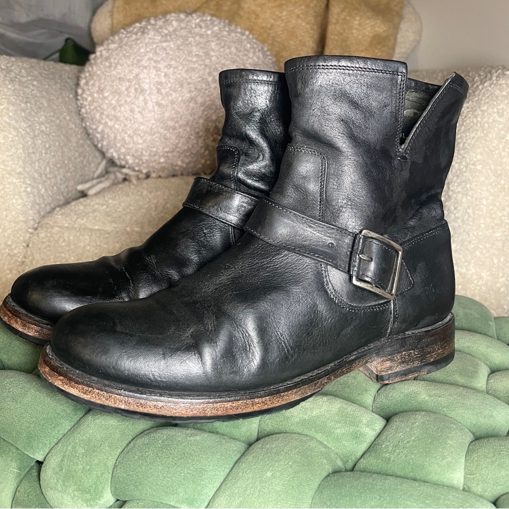 FRYE Natalie Engineer Black Leather Boots - Picture 4 of 8